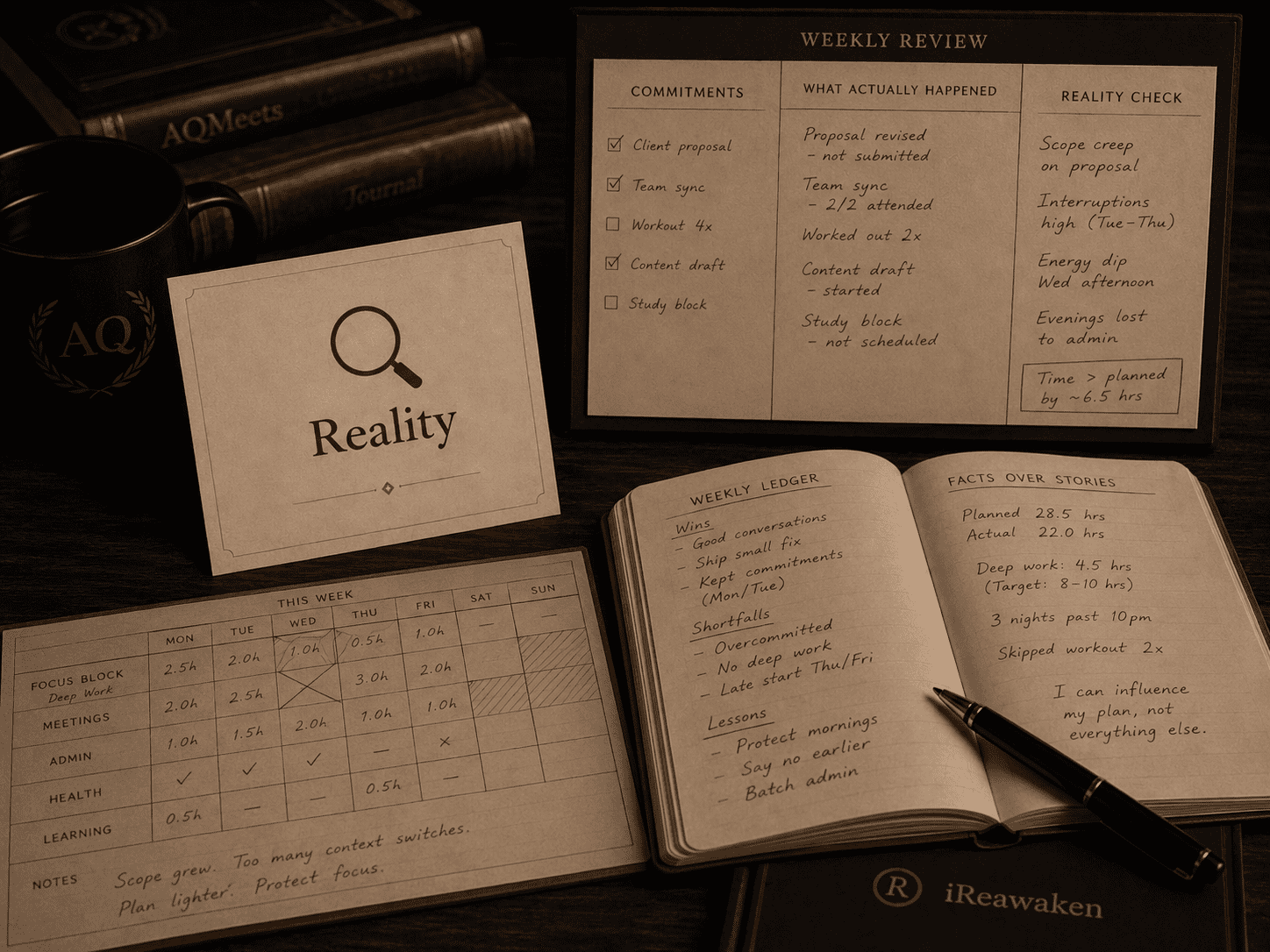 Reality review desk representing honest contact with what is actually happening