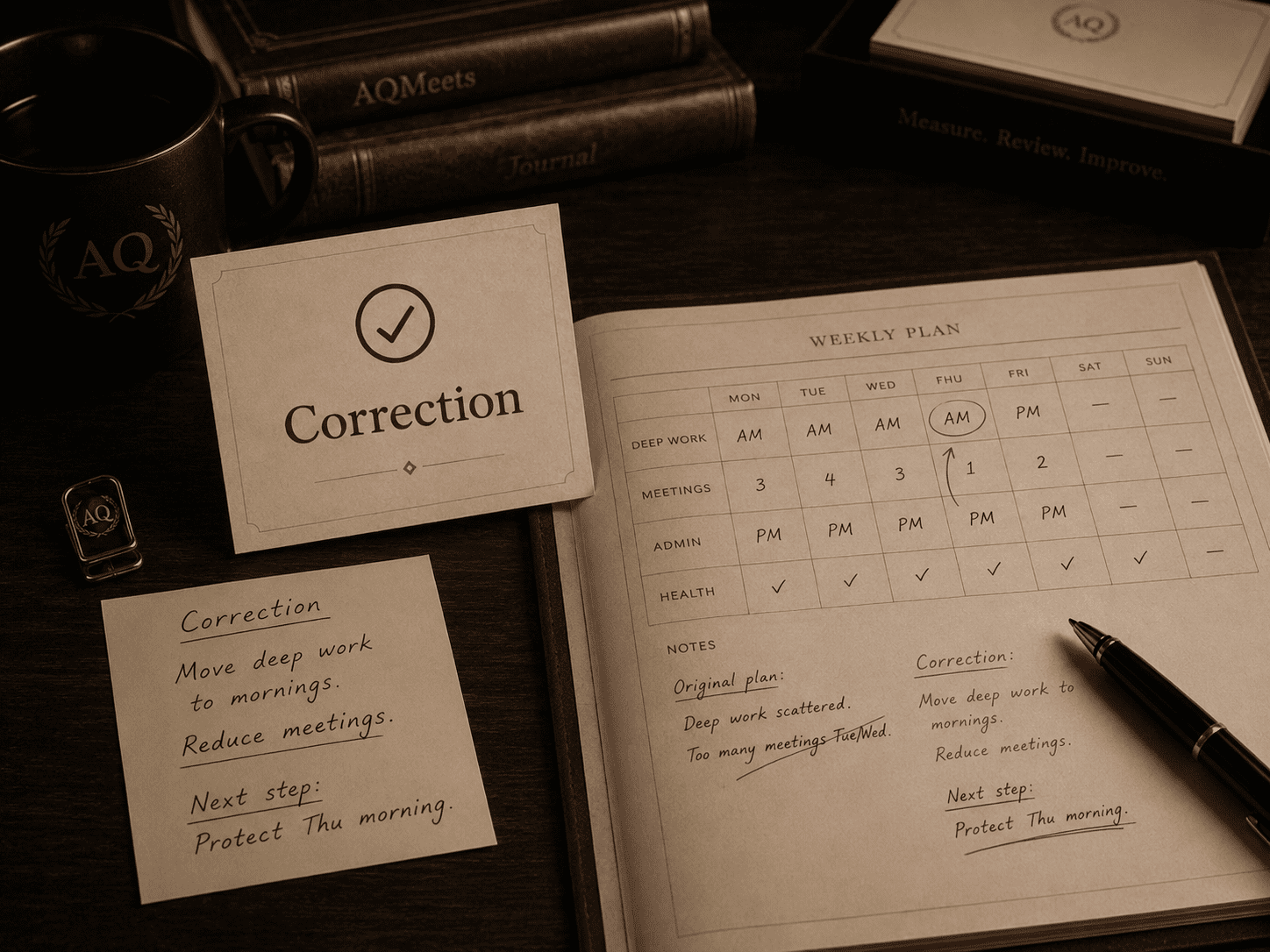 Correction card and revised weekly rhythm plan